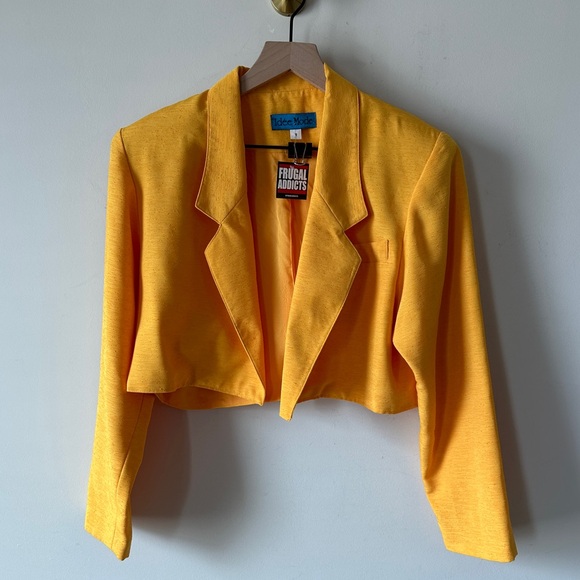 Sunny Golden Yellow Cropped Vintage Blazer By Idee Mode Size 9 - Picture 4 of 7